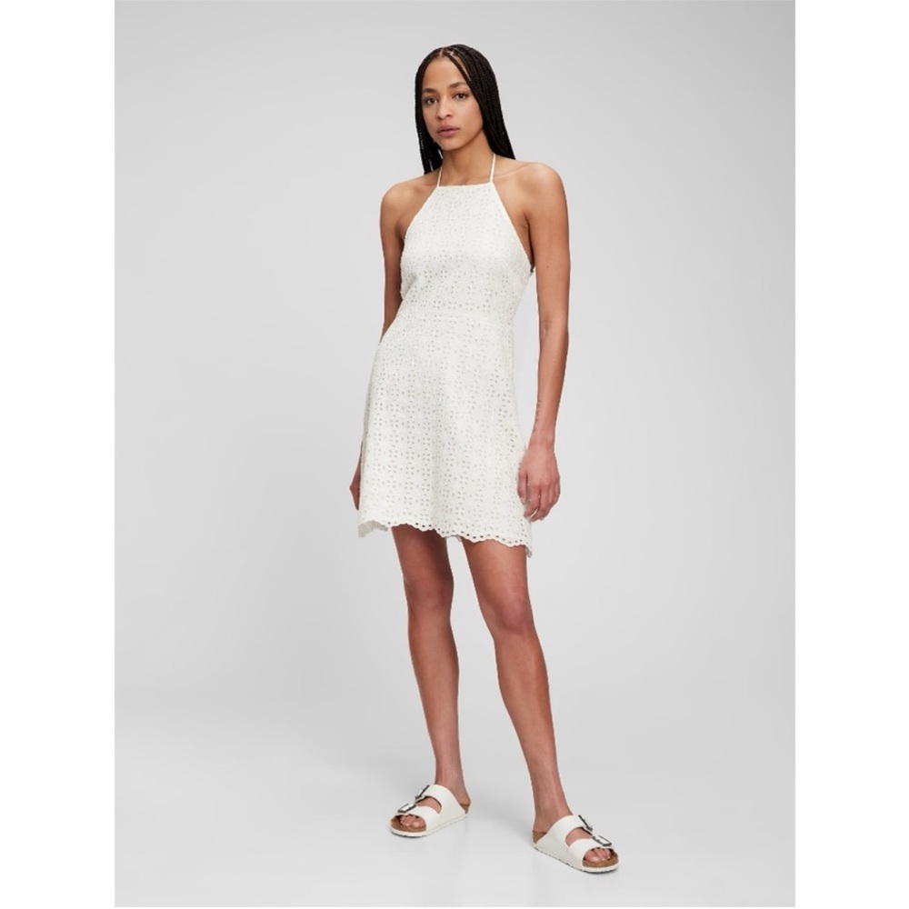 GAP‎ Halter-neck Eyelet White Dress Size 8 Tall